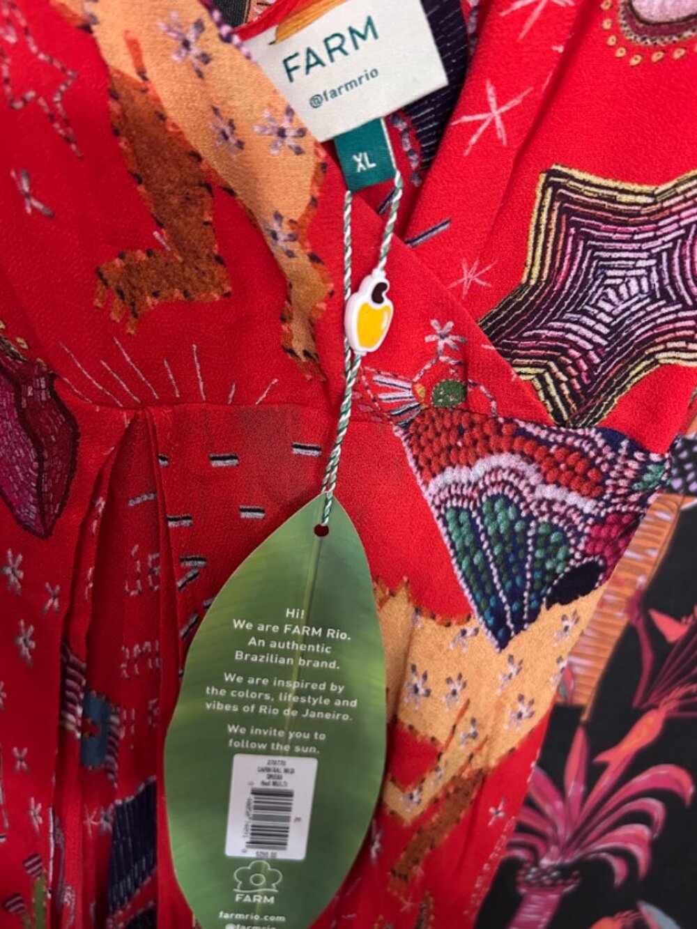 NWT XL FARM RIO CARNIVAL RED MULTI PRINT TIERED MIDI DRESS BRAZIL FESTIVAL PARTY - Picture 4 of 8